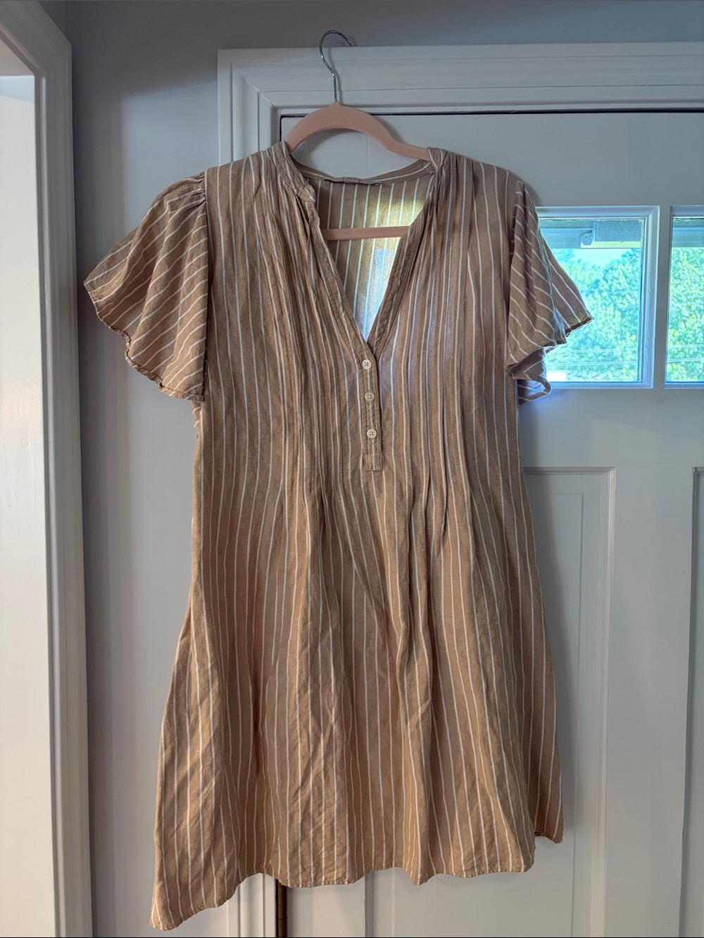 LOFT Striped Tan and White Mini Dress